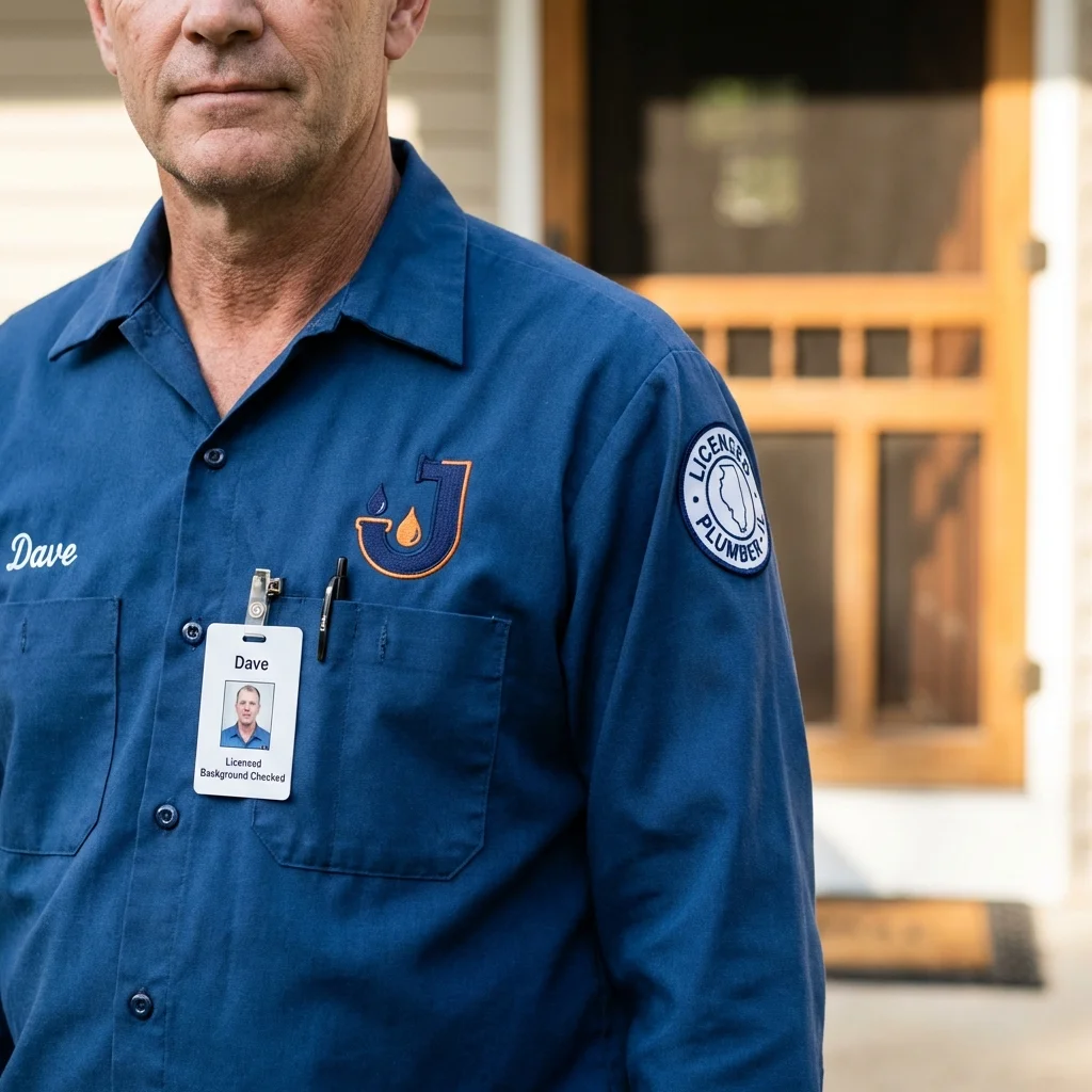 Licensed plumber showing ID badge in Santo Domingo Pueblo, NM