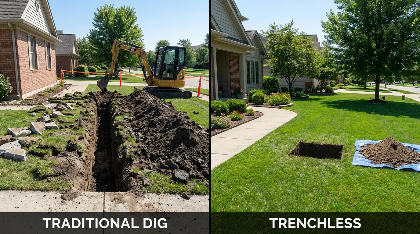 Trenchless sewer repair with minimal yard damage versus traditional excavation in Santo Domingo Pueblo, NM